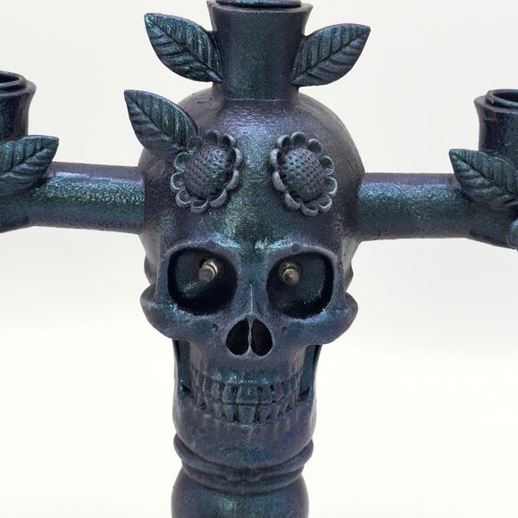 Martha Stewart Custom Color Shift Skull Candle Holder Candelabra LED Eyes - Picture 6 of 8